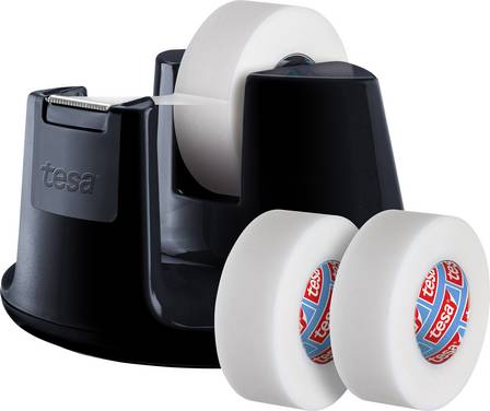 tesa Tejpdispenser tesafilm® invisible Svart Rullbredd (max.): 19 mm Rullängd (max.) 33 m inklusive 3 självhäftande filmrullar 33 m x 19 mm