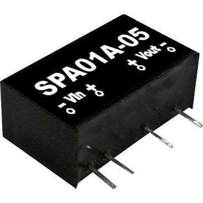 Svart-vit elektronisk spänningsomvandlare märkt med 'SPA01A-05', markerar ingång 'Vin' och utgång 'Vout'.