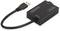 Svart USB 3.0 till Gigabit-nätverksadapter med en USB-kontakt på vänster sida och en Ethernet-port på höger sida.