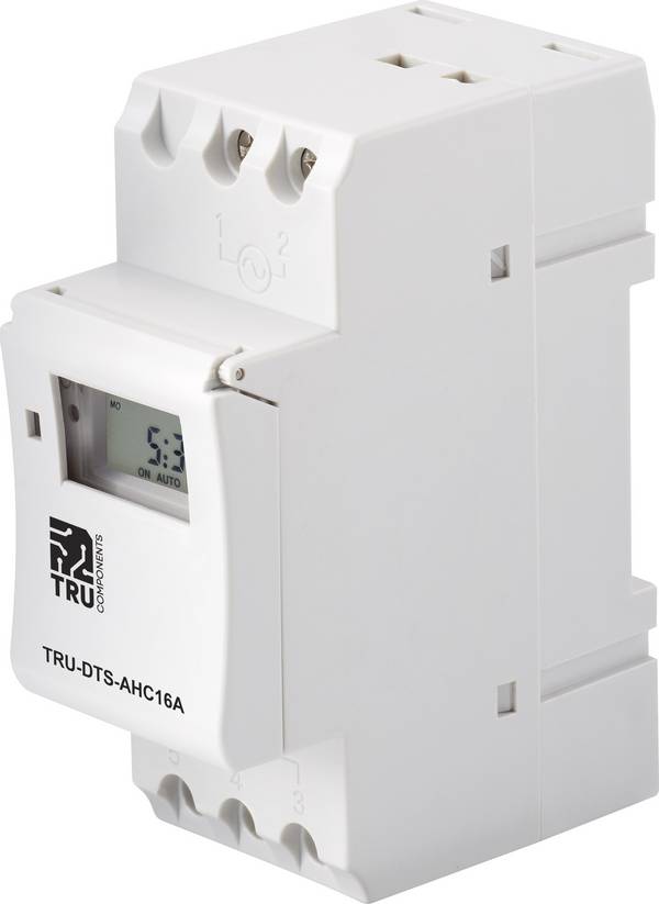 <br> TRU COMPONENTS<br> TRU-DTS-AHC16A<br> Centralstyrning<br> Driftspänning: 230 V/AC<br> 1 switch<br> 16 A<br> 250 V/AC<br> Veckoprogram<br>