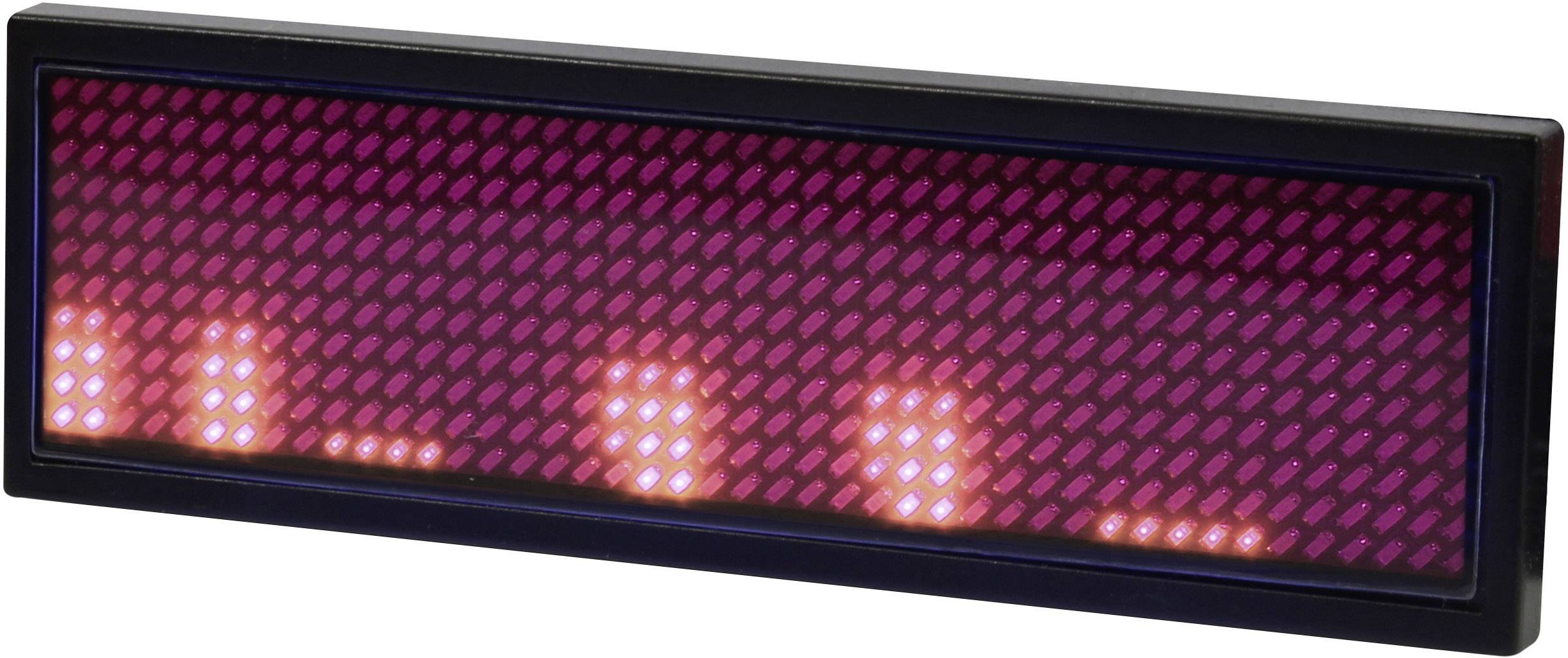 En rektangulär LED-skärm med en röd bakgrundsbelysning och flera ljusa, oskarpa ljuspunkter.