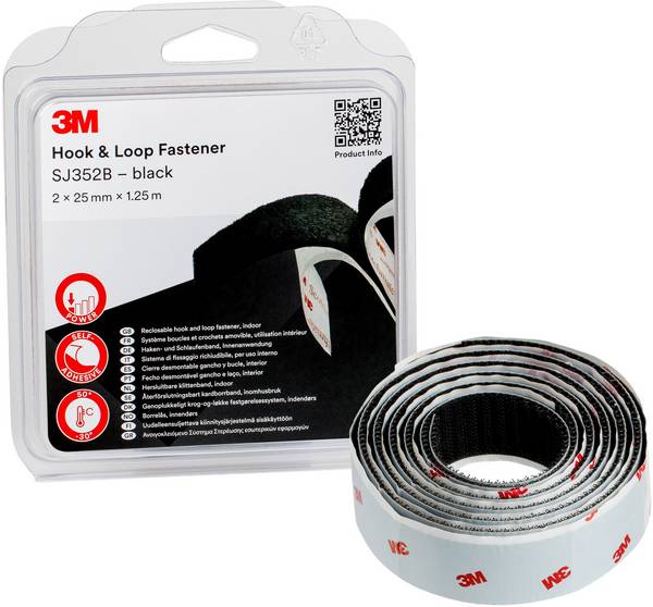 3M SJ352B Kardborreband för fastlimning  (L x B) 1.25 m x 25 mm Svart 1 st