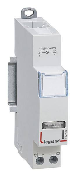 En elektrisk apparat från Legrand, 12/48V, med strömbrytare. Två anslutningar märkta X1 och X2 är synliga.