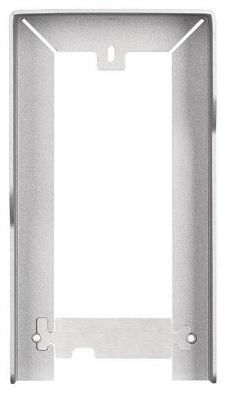 Metallram, rektangulär, med urtag för fästning. Används som fäste eller täckning. Enkelt design, silverfärgad.