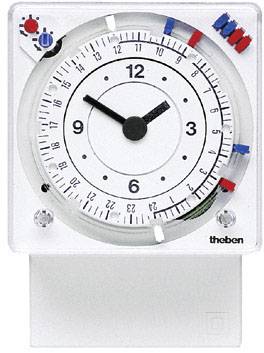 Analog tidur med 24-timmars urtavla och justerbara markeringar för programmering av start- och stopptider.