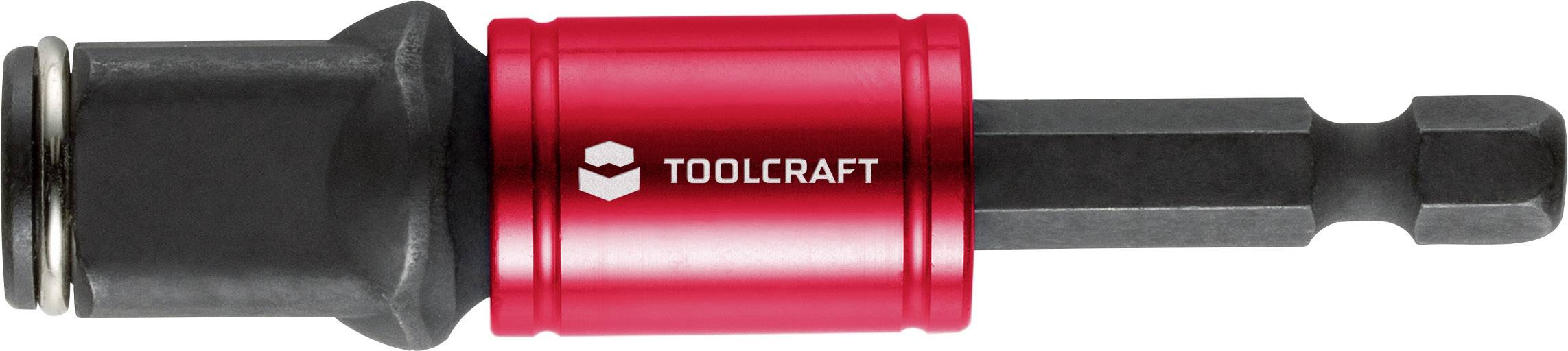 Ett verktygsutbyte, märkt i rött med 'Toolcraft', med en svart sexkantig spets för borrning eller skruvning.