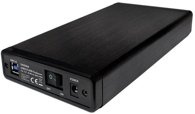 Externt hårdiskhölje med USB 3.0-anslutning och nätströmbrytare, lämpligt för 3,5-tums hårddiskar.