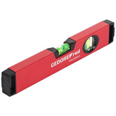 Röd vattenpass med två libeller, en ovanpå och en på sidan. På sidan står det 'GEDORE red R94100051'.
