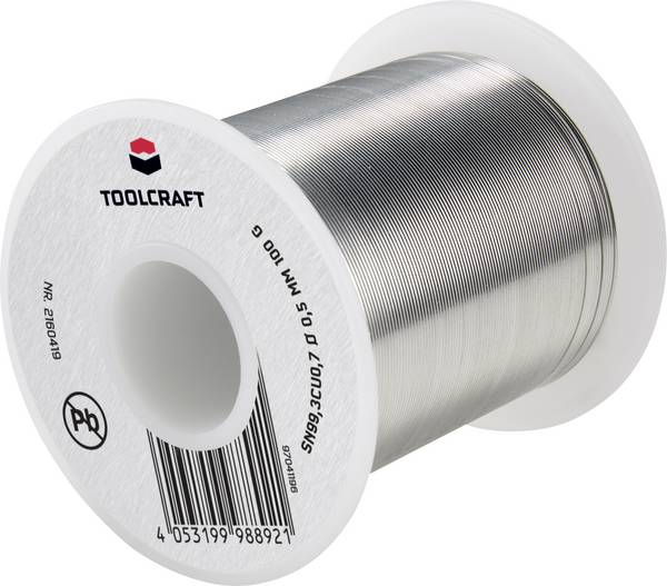 TOOLCRAFT  Lödtenn, blyfri Spole Sn99,3Cu0,7 100 g 0.5 mm