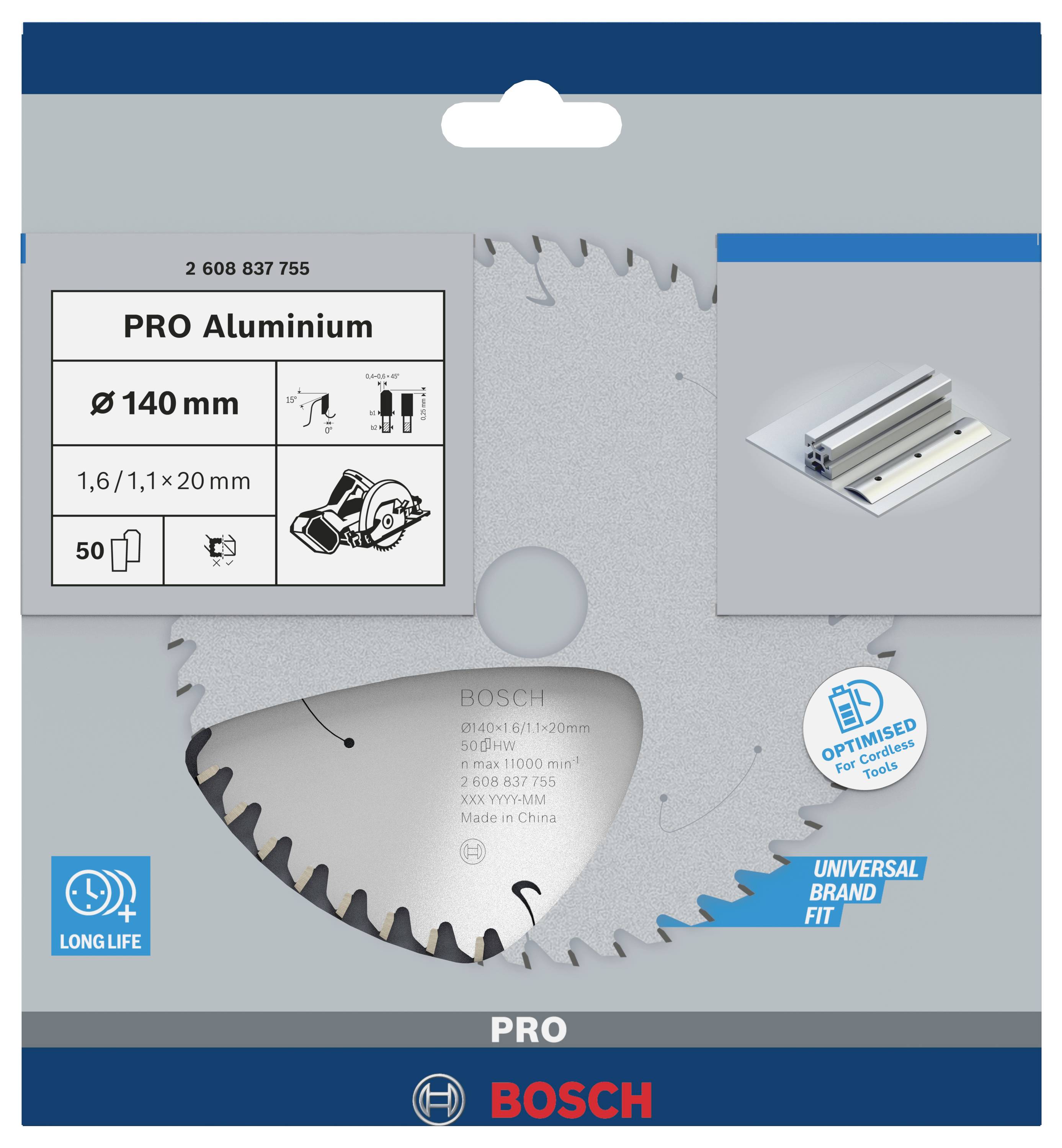 'Sågblad för aluminium, diameter 140 mm, tjocklek 1,6 mm, borr 20 mm, lämplig för aluminiumskärning. Optimerad för lång livslängd.'
