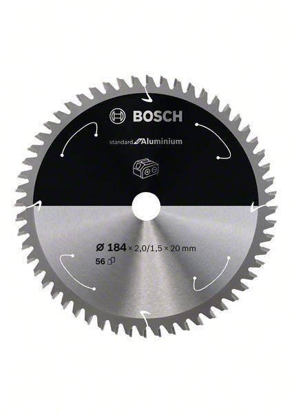 Bosch sågklinga för aluminium, diameter 184 mm, 56 tänder, dimensioner 2,0/1,5 x 20 mm.