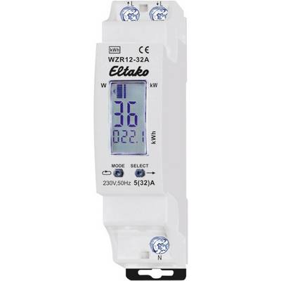 Elektronisk kWh-mätare från märket Eltako, modell WZR12-32A, visar mätvärden på en digital display. Lämplig för 230V, 50Hz.