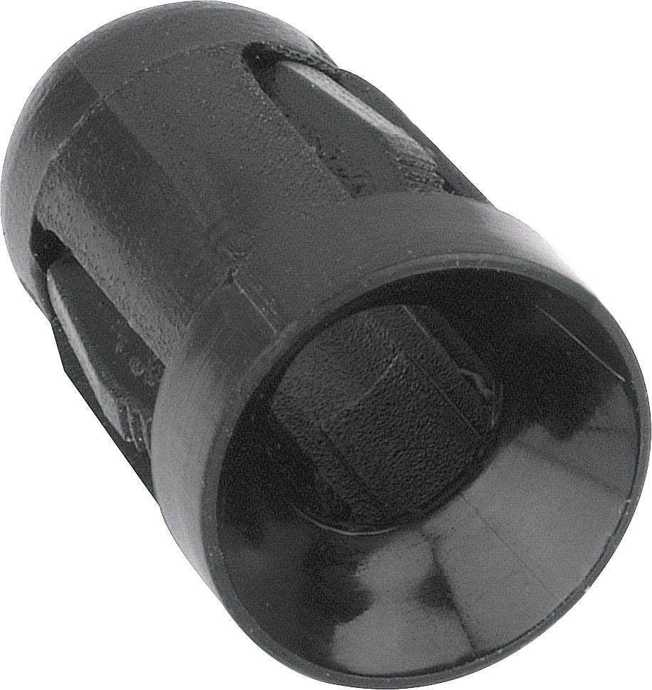Svart plastfodral, cylindriskt, med flera sidoslitsar, sannolikt en del av ett större mekaniskt system.