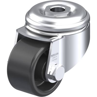 Ett enskilt silverfärgat svänghjul med svart löpyta, lämpligt för möbler eller industриutrustning.
