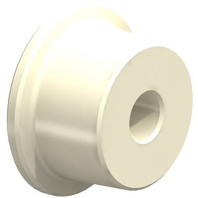 En beige, cylindrisk plastbehållare med ett hål i mitten för att fästa eller förbinda ett föremål.