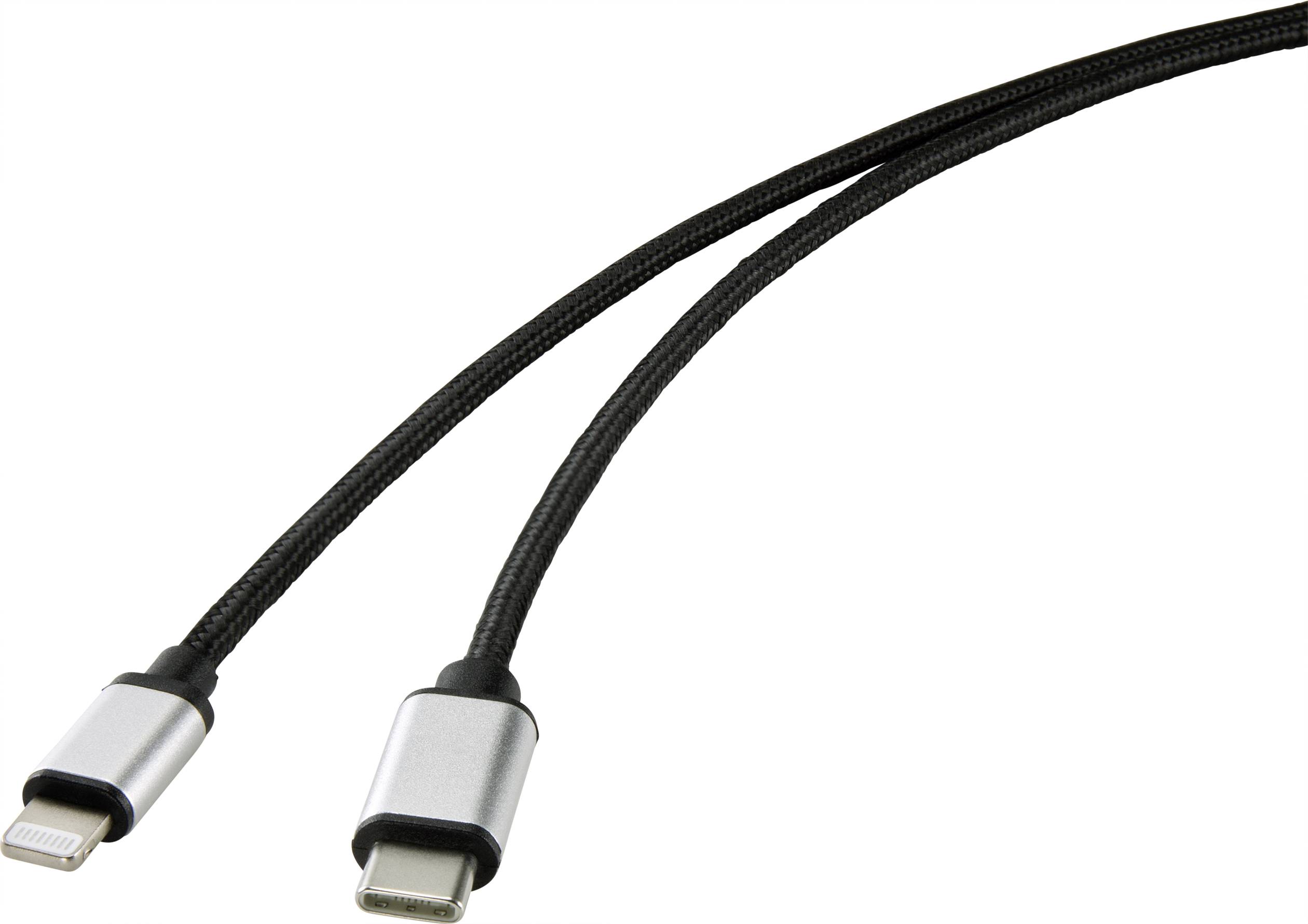 Renkforce USB-kabel USB 2.0 USB-C®-kontakt, Apple Lightning kontakt 1.00 m Svart RF-4353446