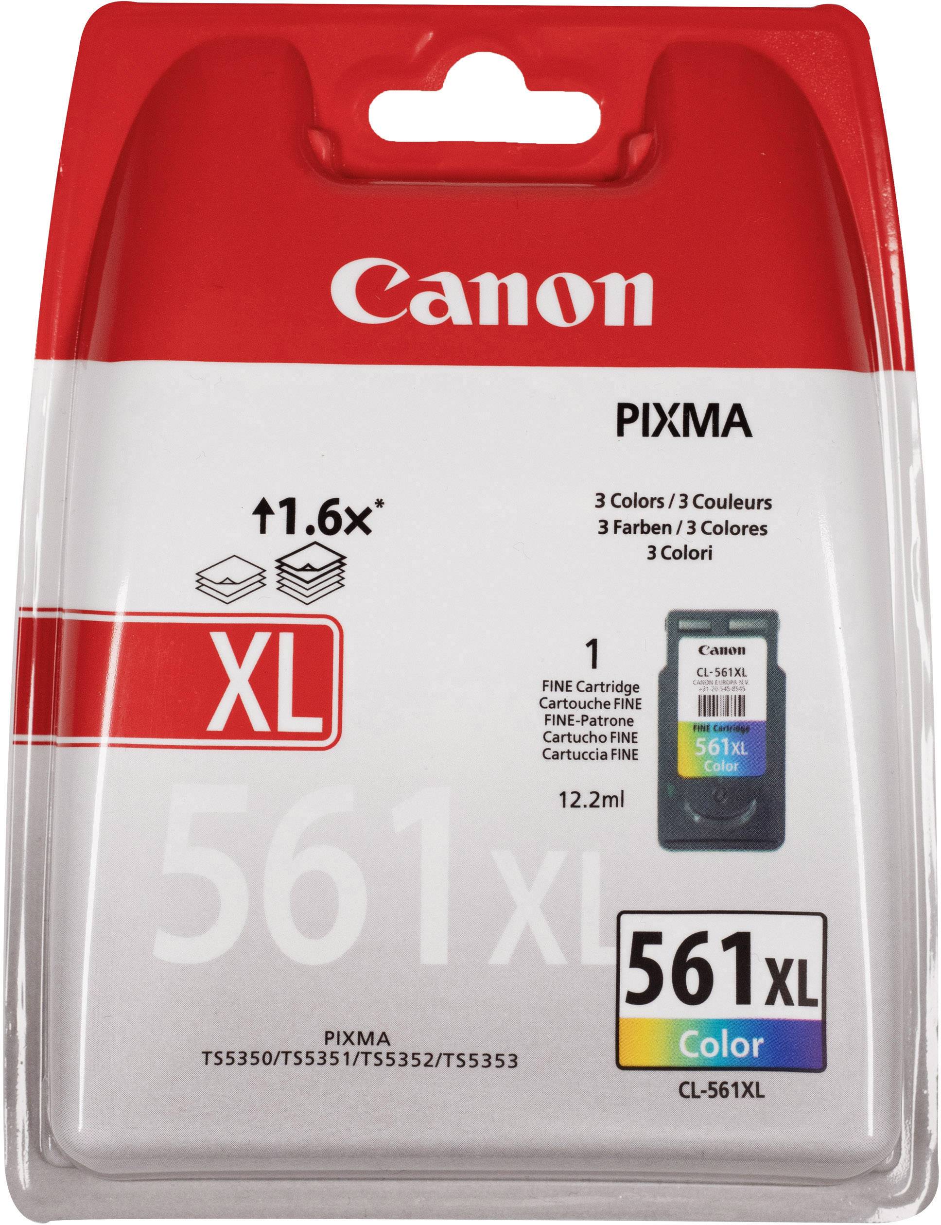 Bläckpatron Canon PIXMA CL-561XL, färg, XL-storlek, kapacitet 12,2 ml. Kompatibel med modellerna TS5350/TS5351/TS5352/TS5353.