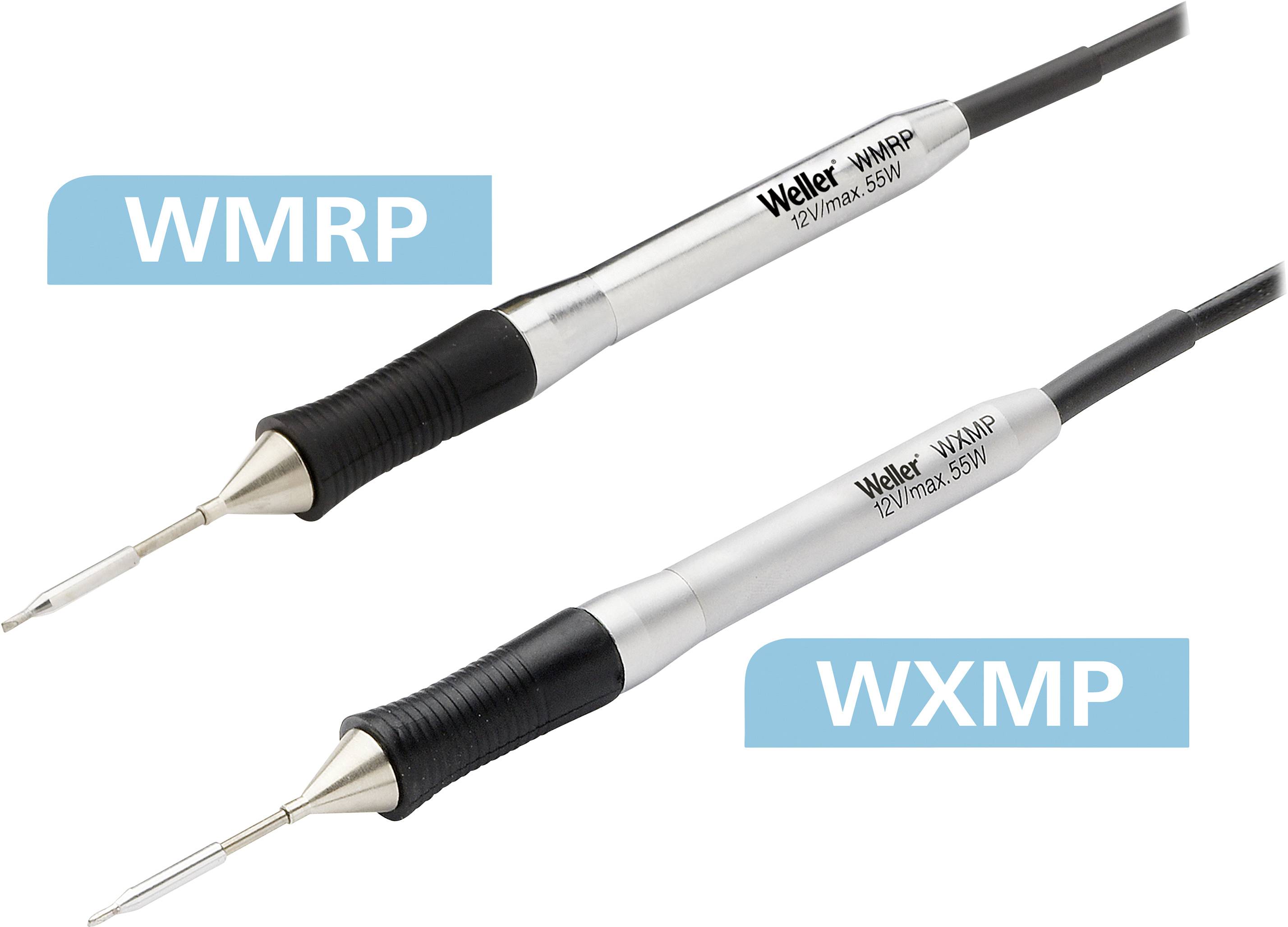 Två lödspetsar märkta 'Weller WMRP 12V max 40.5W' och 'WXMP', båda markerade i blått.