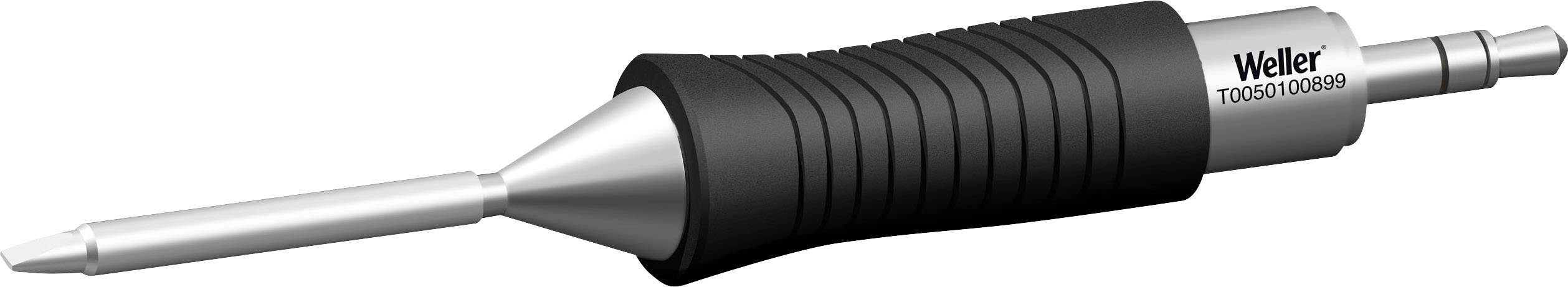 Elektronisk lödpenna med svart handtag, smal metallspets. Märkt med 'Weller' på handtaget.
