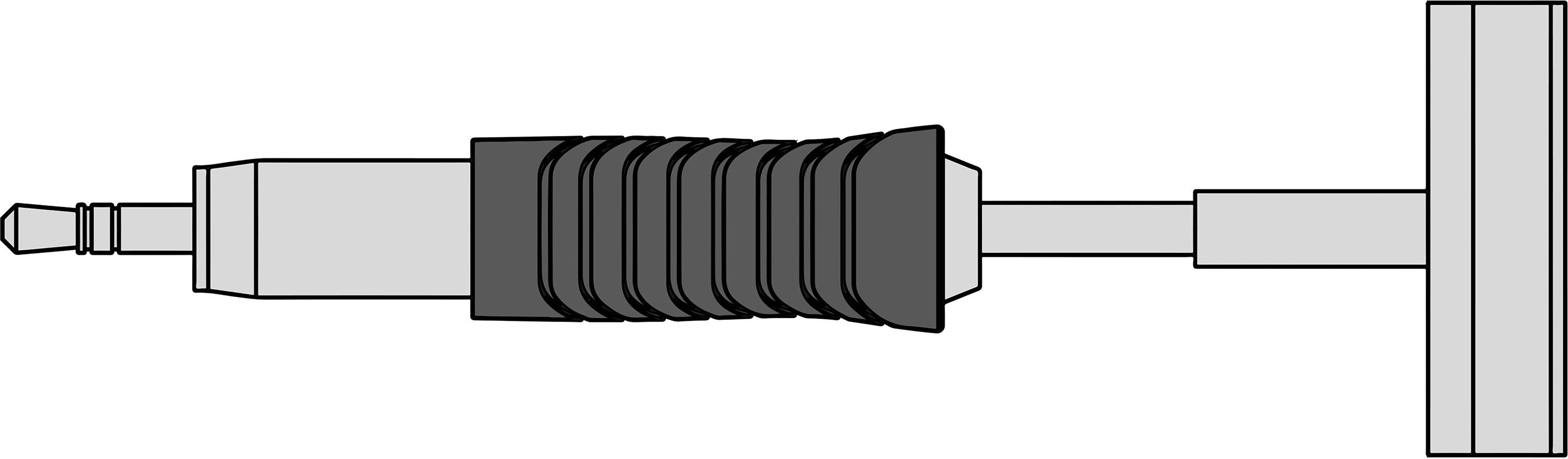 Ett tekniskt diagram visar en axial anslutning med vågrörstruktur och flänsar. Det rör sig om en mekanisk komponent.