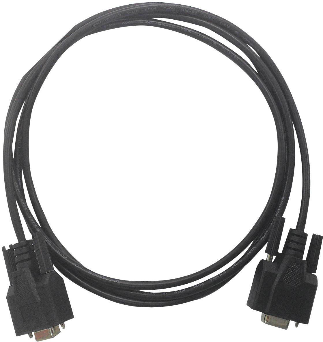 Svart VGA-kabel med två kontakter, ca 1 meter långt, för anslutning mellan dator och skärm.