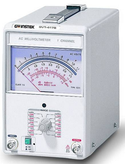 En millivoltmeter för mätning av växelspänning, med skala från 1 till 1000 millivolt, med reglage för räckviddsanpassning.