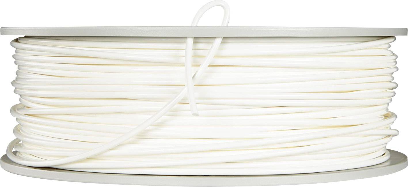 En rulle med vitt kabel, tätt lindad, sedd från sidan.