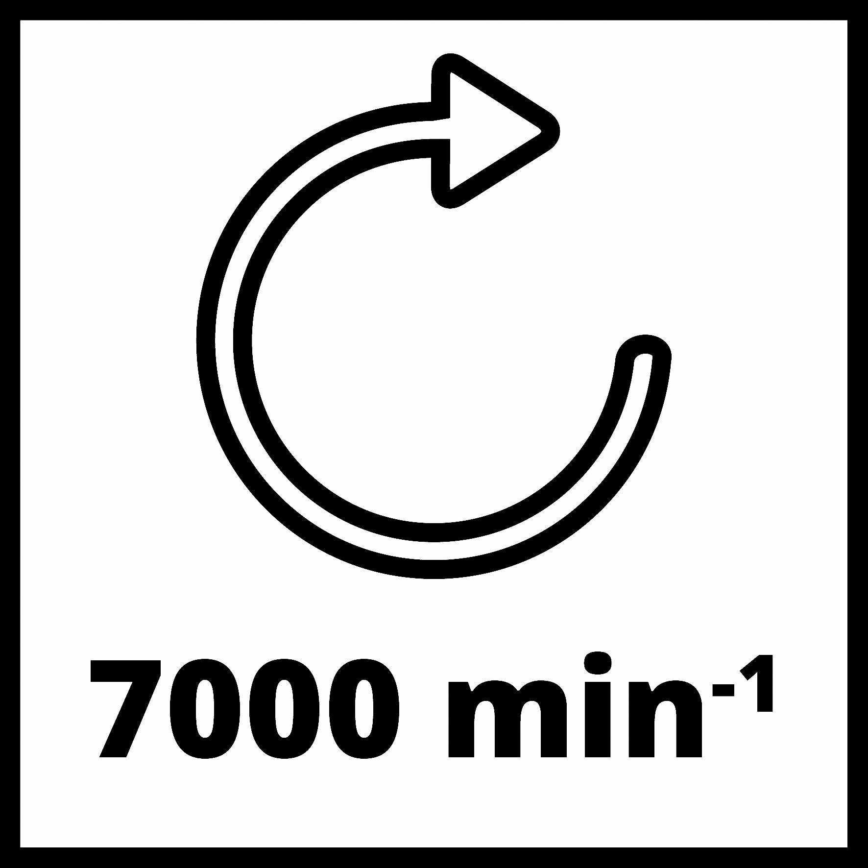 Varvtal: 7000 varv/min visas med en stiliserad pilgrafik som representerar en rotation.