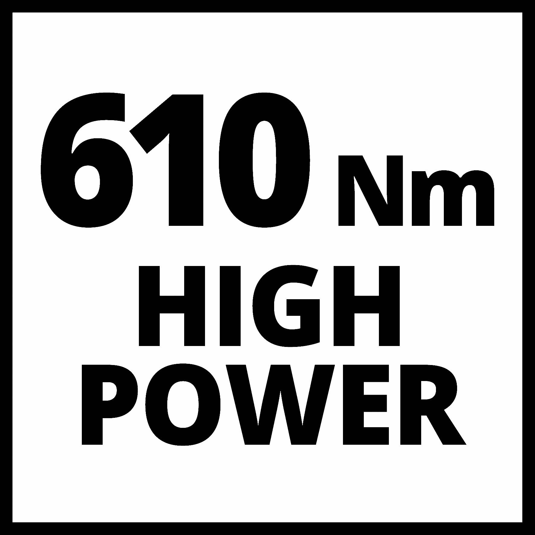 '610 Nm Hög Effekt' i svart text på vit bakgrund.