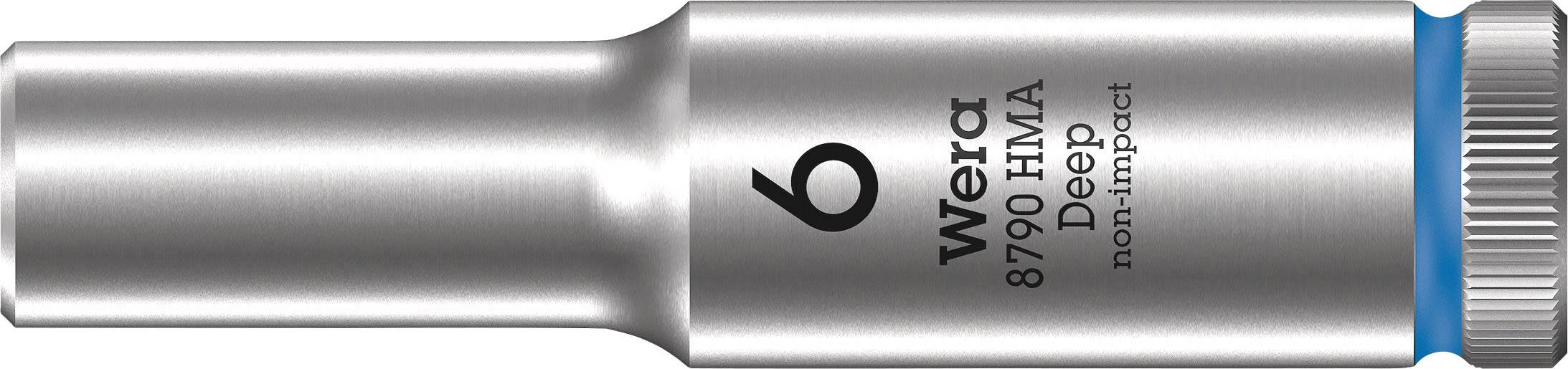 Wera 8790 HMA Deep icke-slagfast hylsnyckel, silvergrå, storlek 6, med halksäker blå ring för säkert grepp.