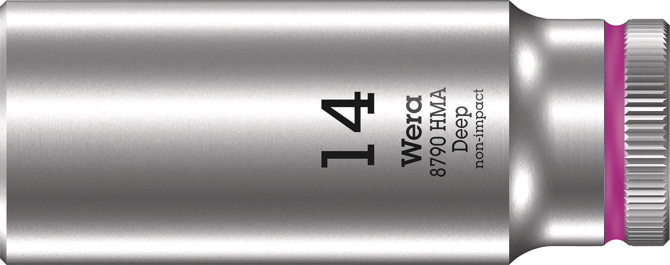 Hylsnyckel märkt '14 Wera 8790 HMA Deep non-impact'. Silverfärgad, med räfflat ändparti.