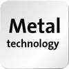 Metallteknologi i svart text på en kvadratisk, lätt glänsande, silverfärgad bakgrund.