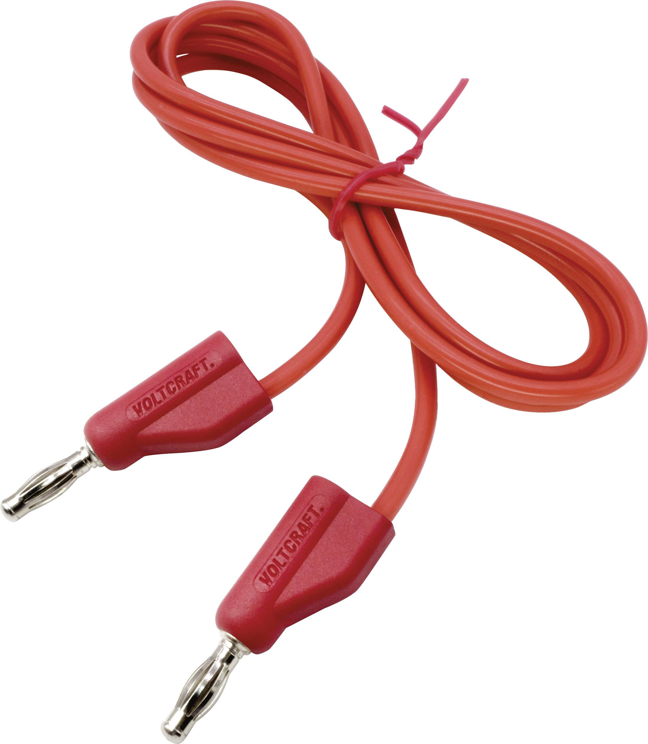 Röd mätkabel med två krokodilklämmor, för anslutning av elektriska enheter eller kretsar. Lämplig för elektronikprojekt.