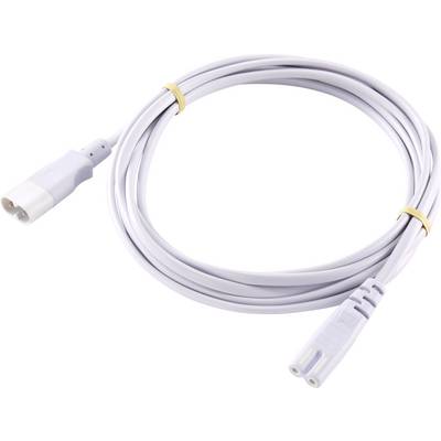 En vit nätverkskabel med två kontakter, lämplig för elektroniska enheter, ligger upprullad på en yta.