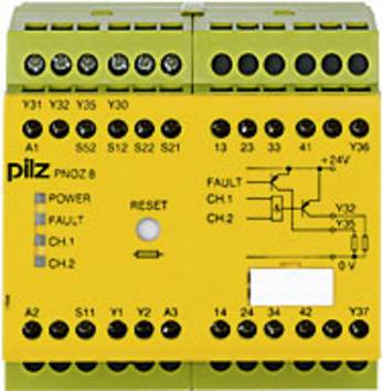 Säkerhetsrelä  PNOZ 8 24VDC 3n/o 1n/c 2so PILZ Driftspänning: 24 V/DC 3 NO, 1 NC (B x H x D) 90 x 87 x 121 mm  1 st