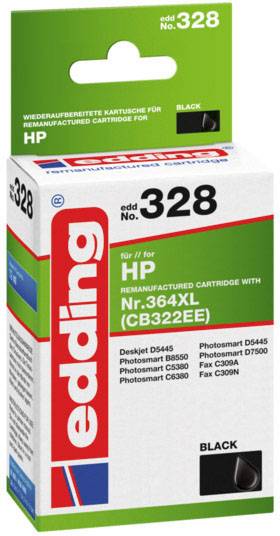 'Bläckpatron Edding 328, återförädlad för HP, nummer 364XL, svart. Kompatibel med olika HP-skrivare och faxmaskiner.'