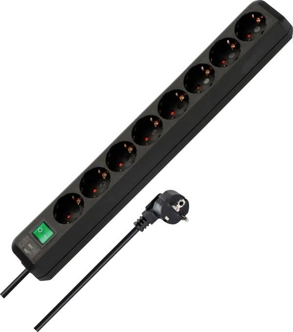 Brennenstuhl 1159300018 Förgreningsdosa med brytare 8x Svart Skyddskontakt 1 st