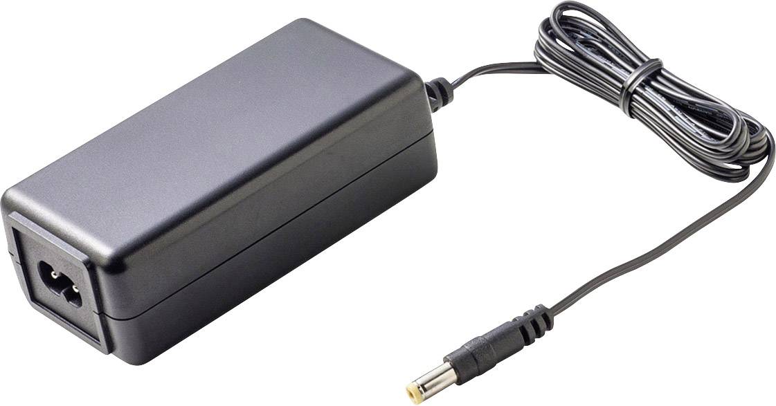 Svart laptopladdare med sladd, rektangulär form, metallanslutningskontakt. Lämplig för laddning av elektroniska enheter.