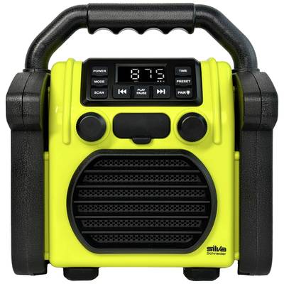 Byggarbetsradio Silva Schneider BR 230 BT neon-gelb FM Väckningsfunktion, Batteri-laddningsfunktion, uppladdningsbart, S