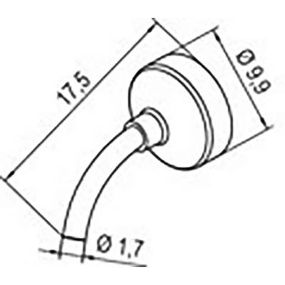 Teckning av ett böjt vattenrörsrör med följande mått: längd 17,5 cm, utloppets diameter 9,9 cm, rörets diameter 1,7 cm.