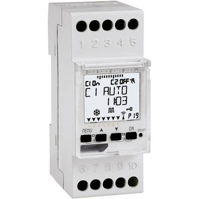 Elektronisk värmestyrning med digitalskärm. Visar 'C1 AUTO 11:03'. Funktioner för automatiskt läge, manuell drift och kommunikation.