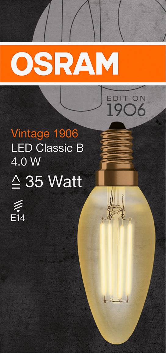 OSRAM 4058075293434 LED-lamp EEK F (A - G) E14 Kronljusform 4 W = 35 W Varmvit (Ø x H) 35.0 mm x 100.0 mm Filament 1 st