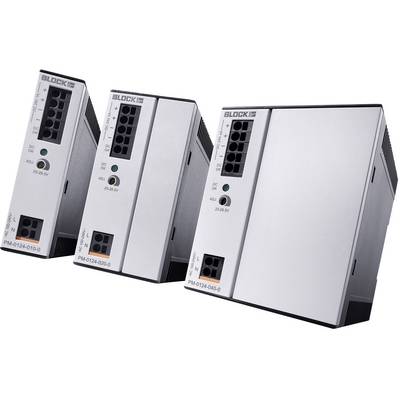 Tre switchnätdelar från BLOCK med modellnumren PM-0124-010-0, PM-0124-020-0 och PM-0124-040-0. De levererar respektive 23 till 28 volt.