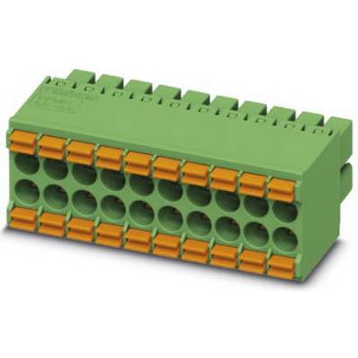Grönt kontaktmodul med orangea spakhandtag, typiskt använt för elektroniska anslutningar.