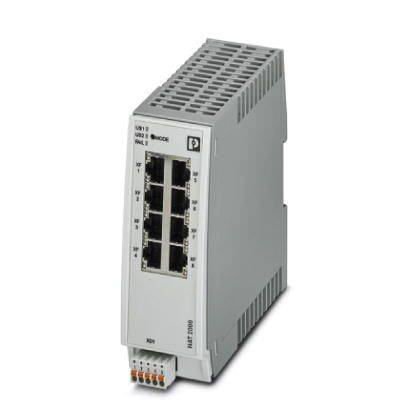 Industriell Ethernet-switch med åtta portar och robust konstruktion för användning i sammanlänkade automatiseringssystem.