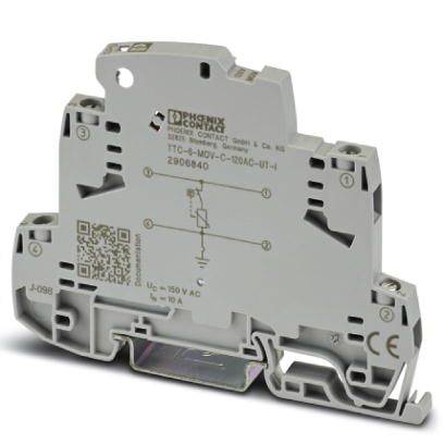 Kopplingsapparat från Phoenix Contact, modell T10-C-N/UC-120AC-01-I, för elektriska anslutningar, med produktinformation på ytan.