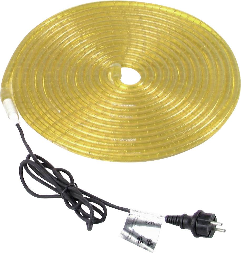 Gul LED-ljusslang med nätkabel och kontakt.