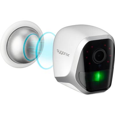 En trådlös säkerhetskamera från Sygonix med en avtagbar magnetfot, perfekt för övervakning både inomhus och utomhus.
