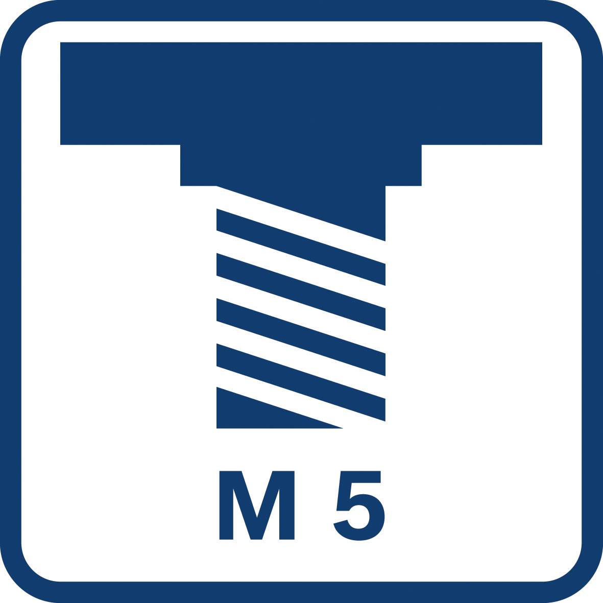 Symbol för en invändig gänga med beteckningen 'M5', visar en skruvgängeavbildning.