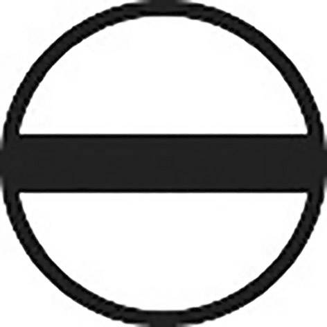Ett runt trafikmärke med en svart horisontell balk på vit bakgrund, vilket betyder 'Infart förbjuden'.